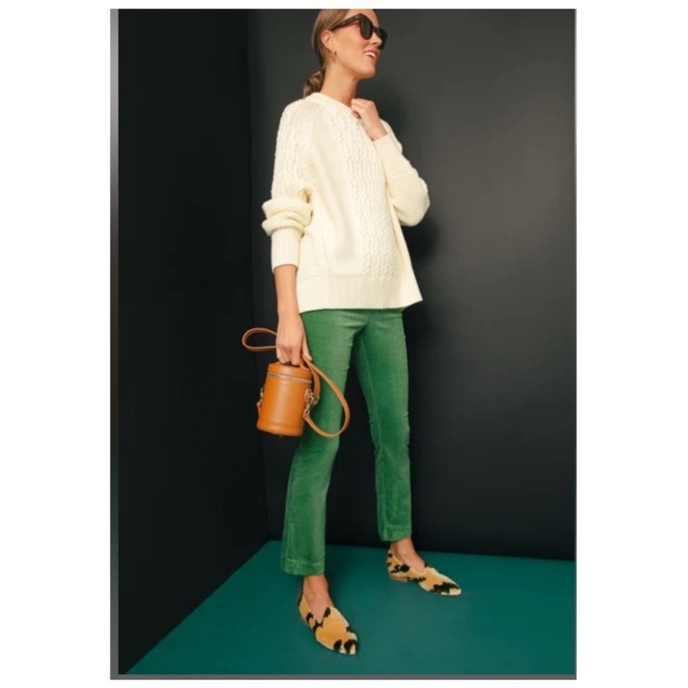 Tuckernuck Ashford Corduroy Cropped Mini Flare Pants Women's Size S Green Preppy